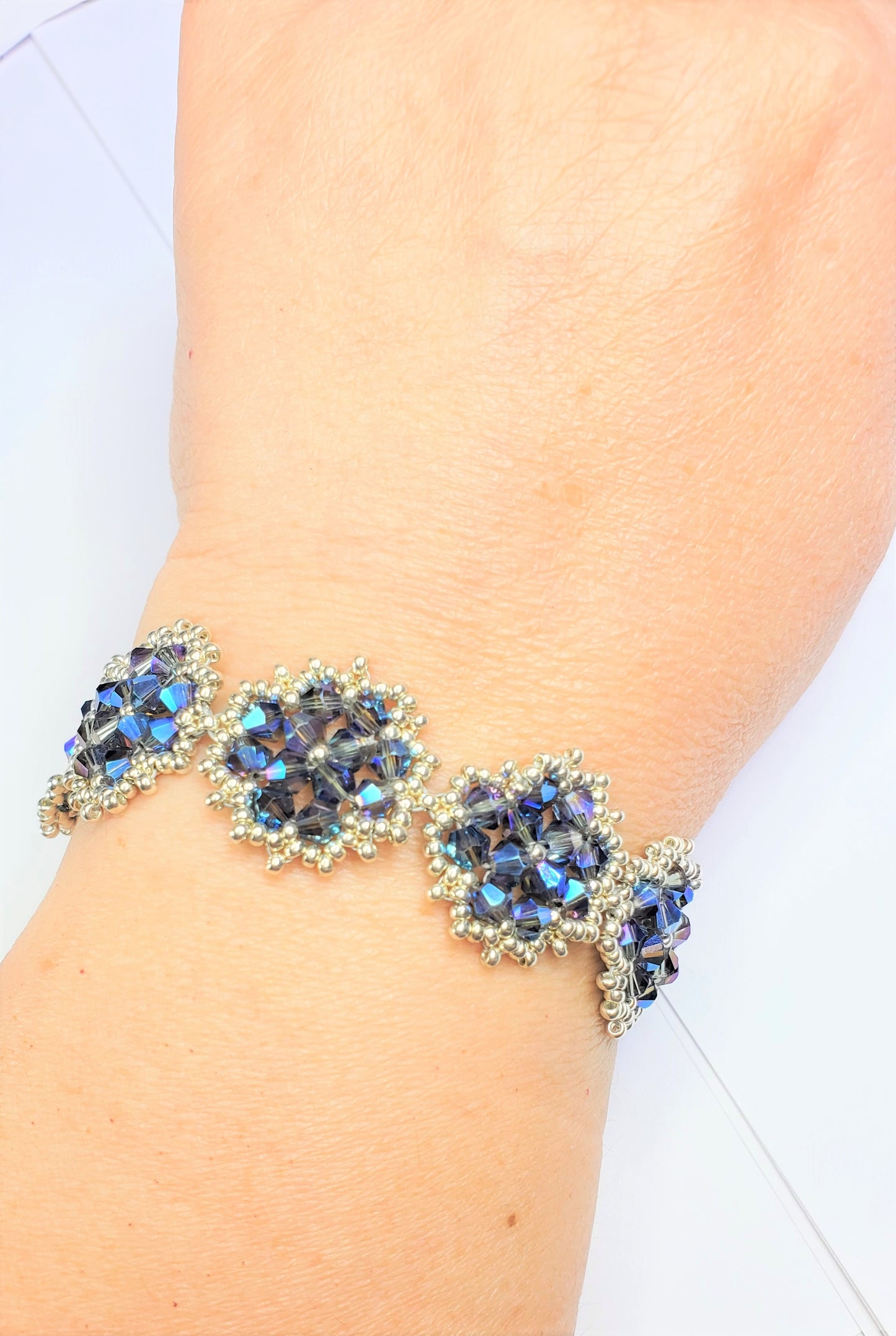 Beautiful Dark Blue Handmade Crystal Beaded Link Bracelet