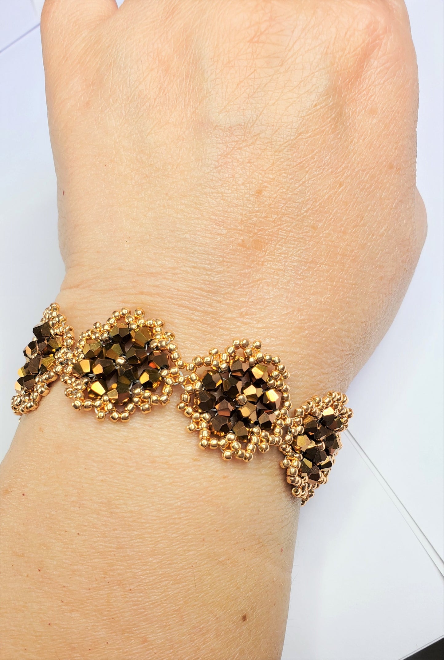 Beautiful Bronze Brown Handmade Crystal Beaded Link Bracelet