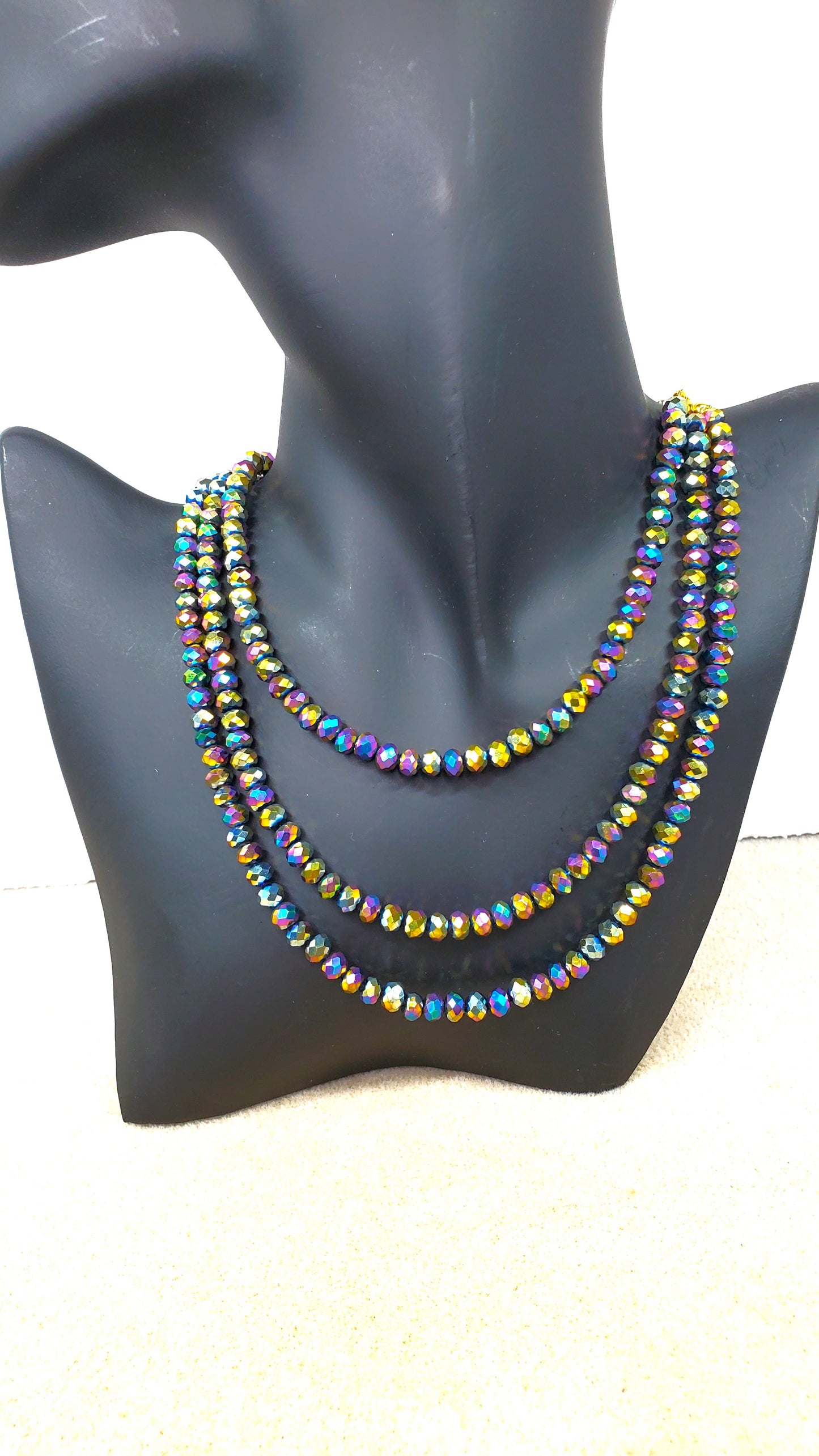 Rainbow Colors Three Strand Crystal Beaded Necklace