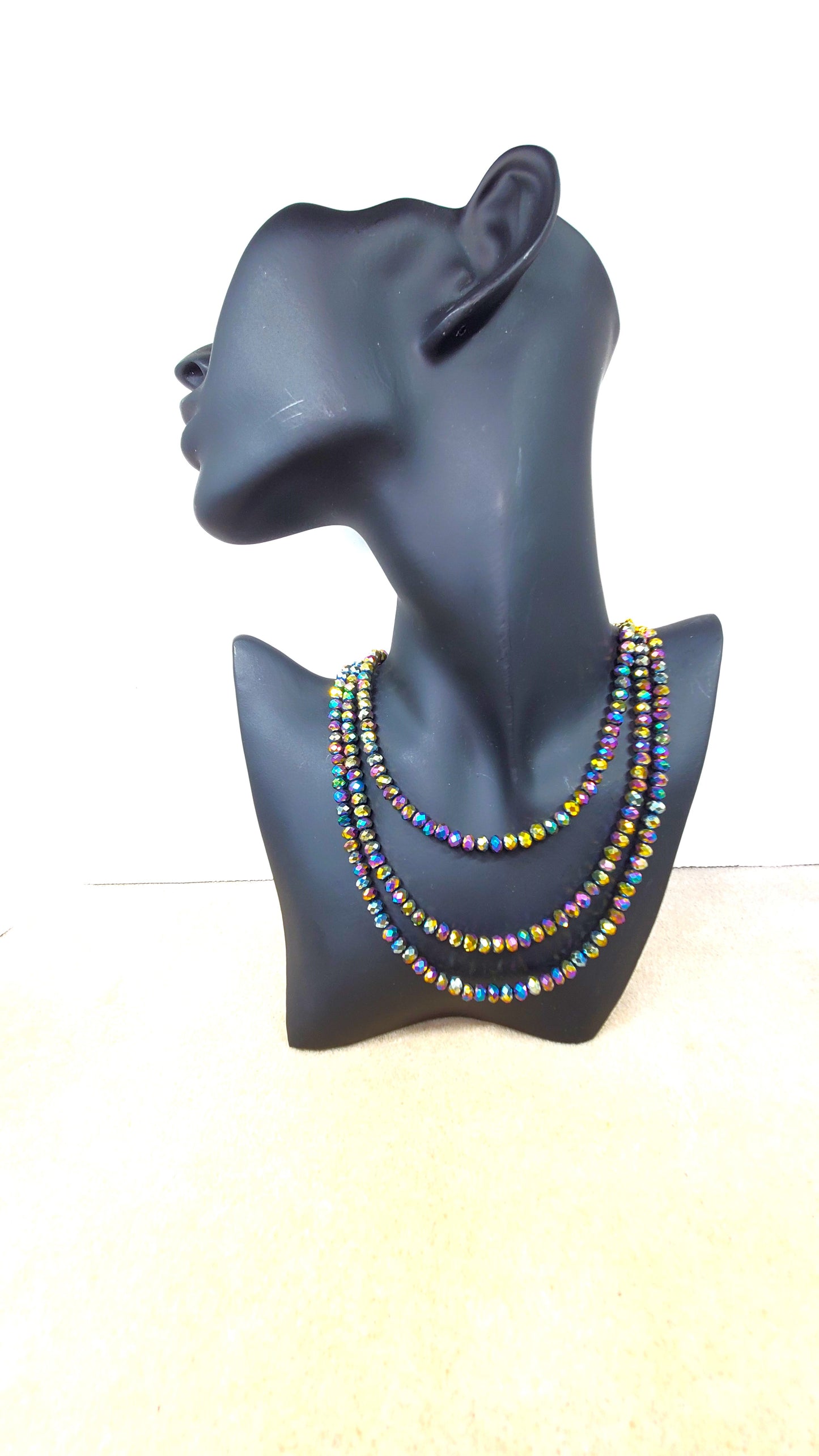 Rainbow Colors Three Strand Crystal Beaded Necklace