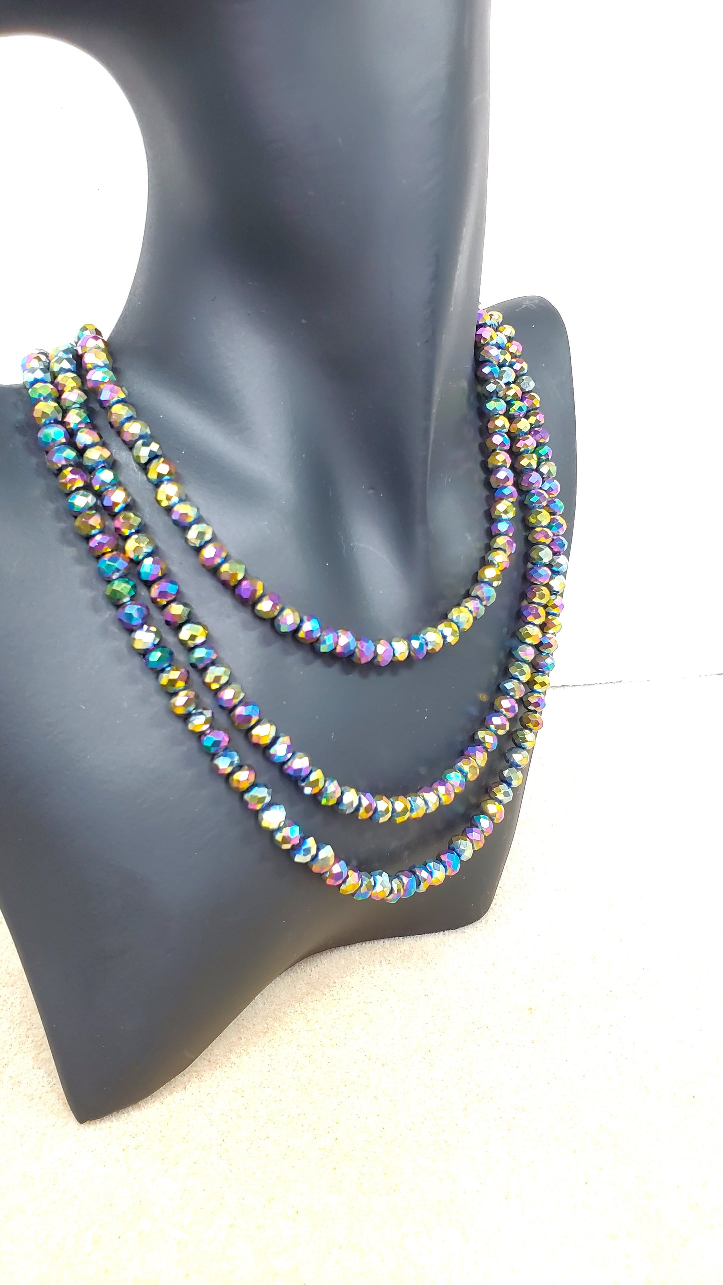 Rainbow Colors Three Strand Crystal Beaded Necklace