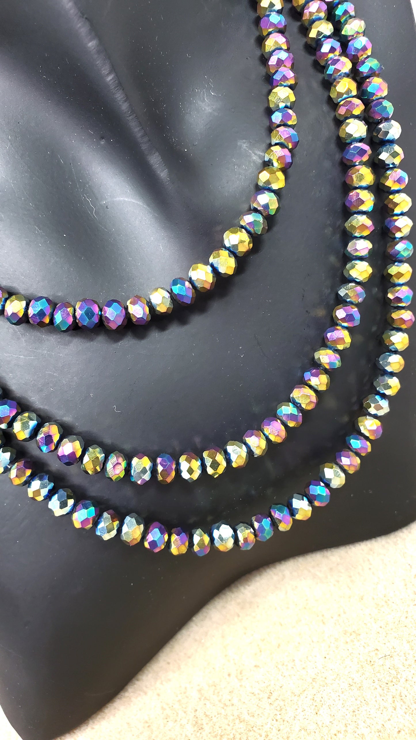 Rainbow Colors Three Strand Crystal Beaded Necklace