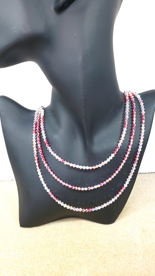 Swarovski Crystal Multi Pink Color Three Strand Crystal Beaded Necklace