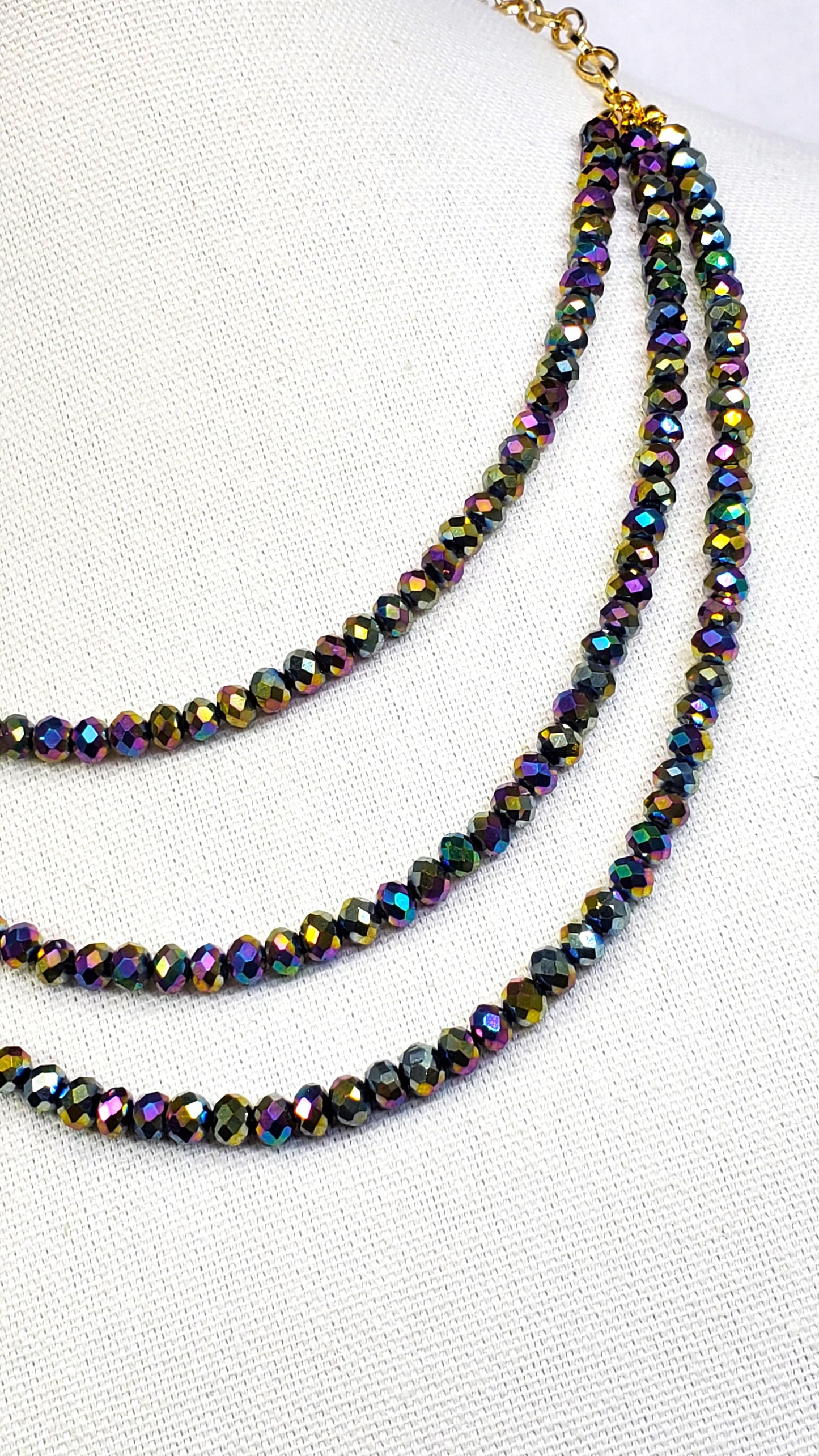 Rainbow Colors Three Strand Crystal Beaded Necklace