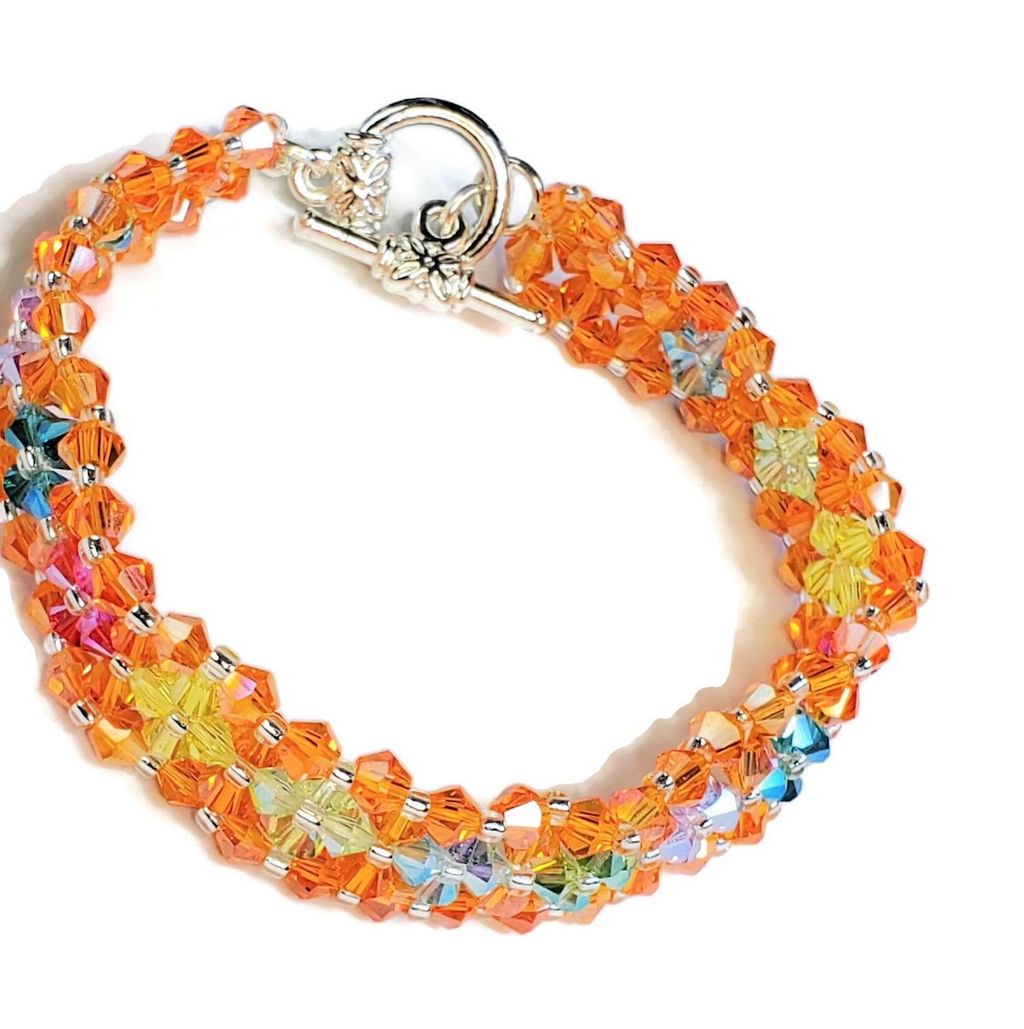 Crystal Bracelet Orange Bracelet Hand-crafted Preciosa Crystal Bicone Flower Bracelet Beaded Bracelet Rainbow Jewelry