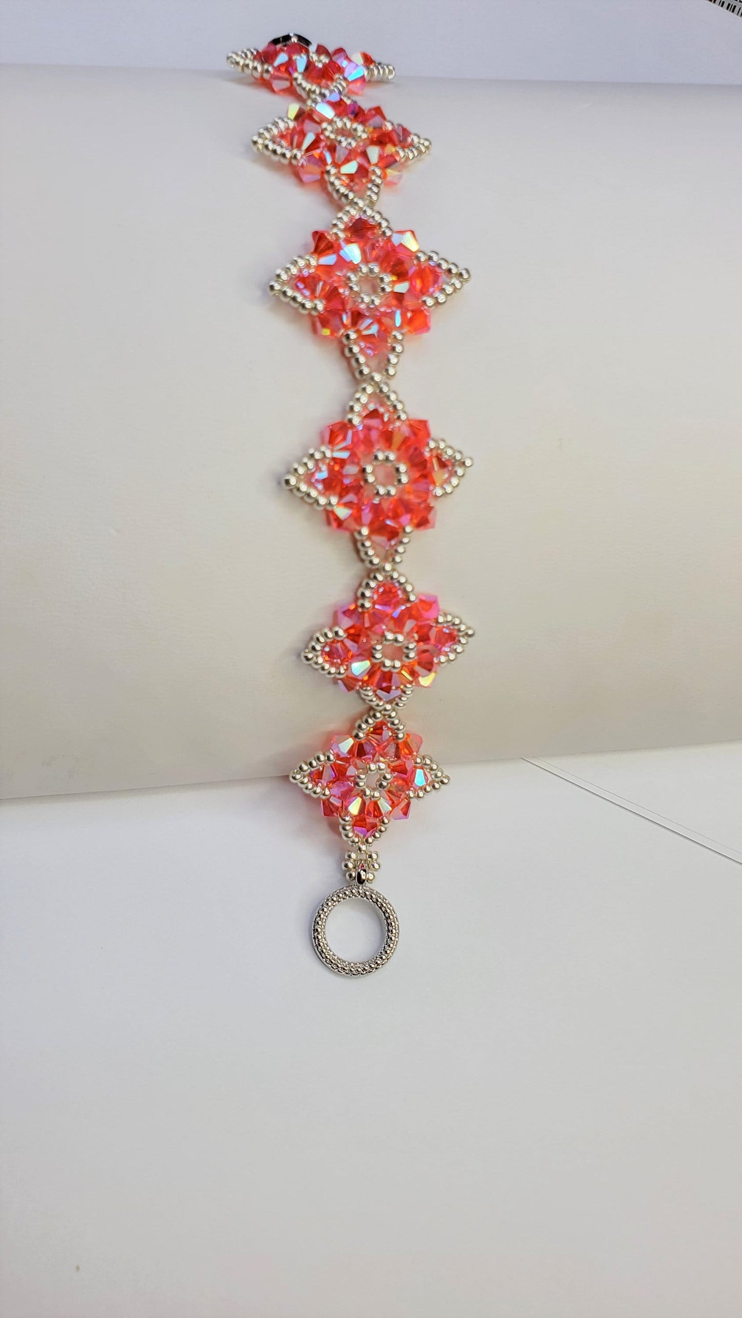 Orange Flower Crystal Hand Beaded Bracelet