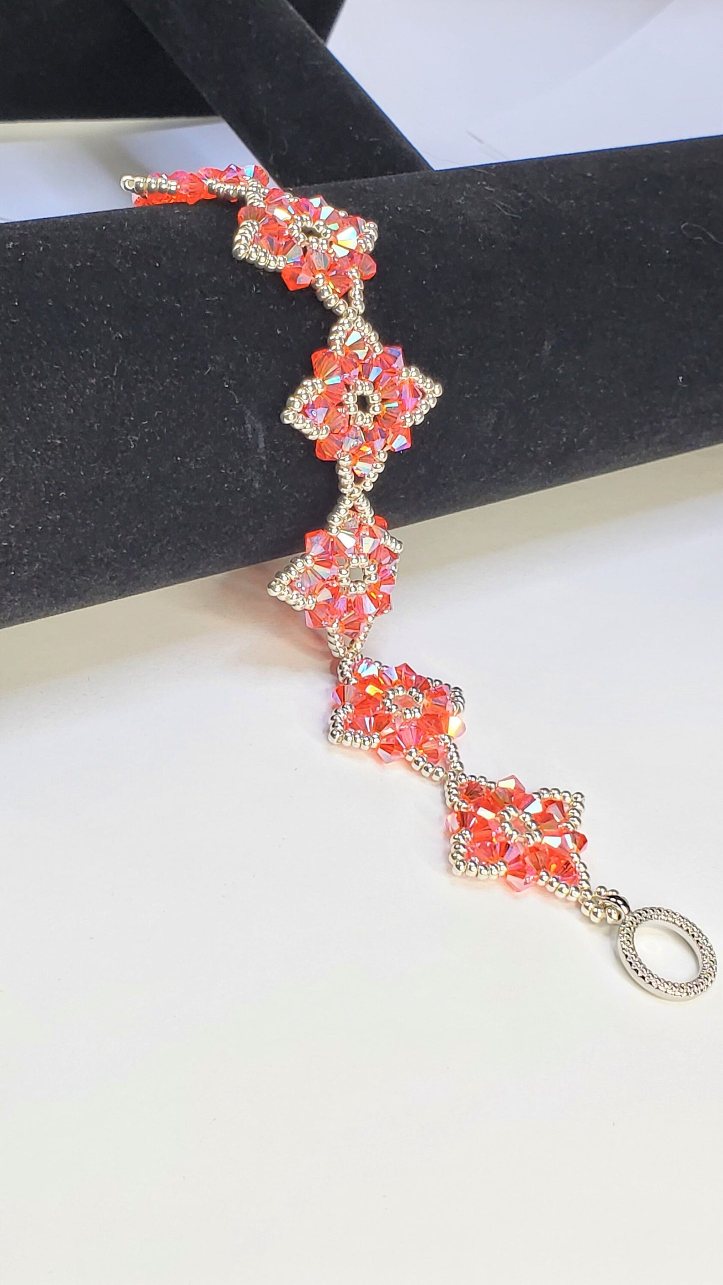 Orange Flower Crystal Hand Beaded Bracelet