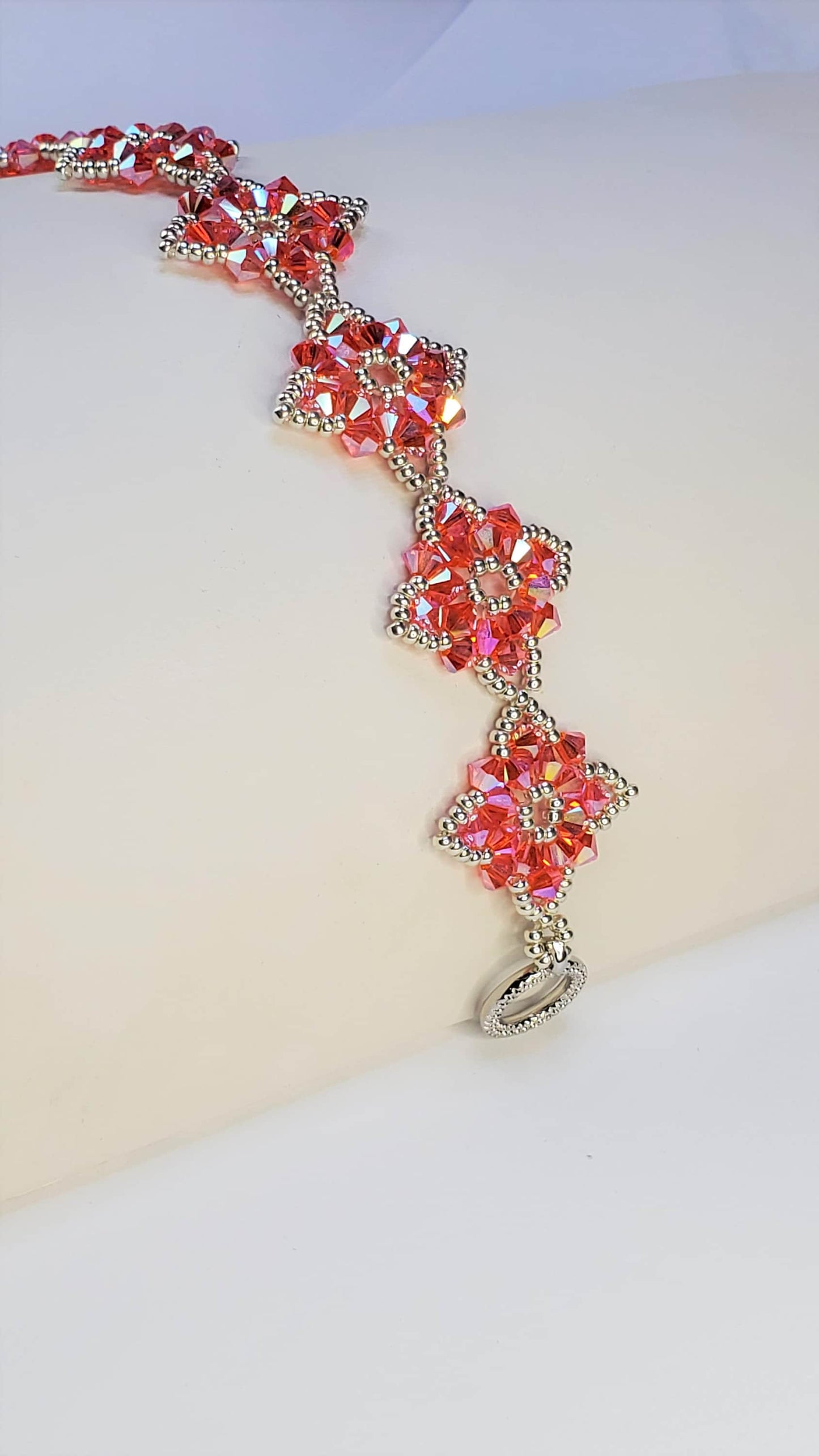 Orange Flower Crystal Hand Beaded Bracelet