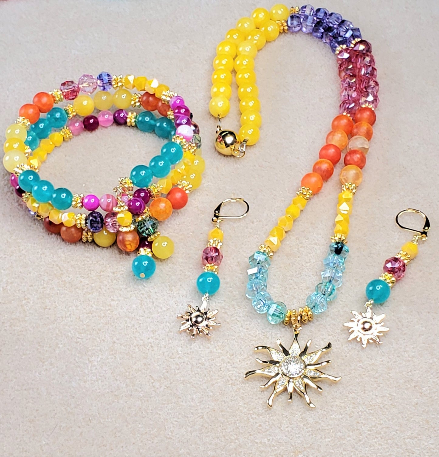 Agate Crystal Necklace Set | Summer Necklace Set | Boho Necklace Set | Handmade Jewelry | Rainbow Jewelry Set | Colorful