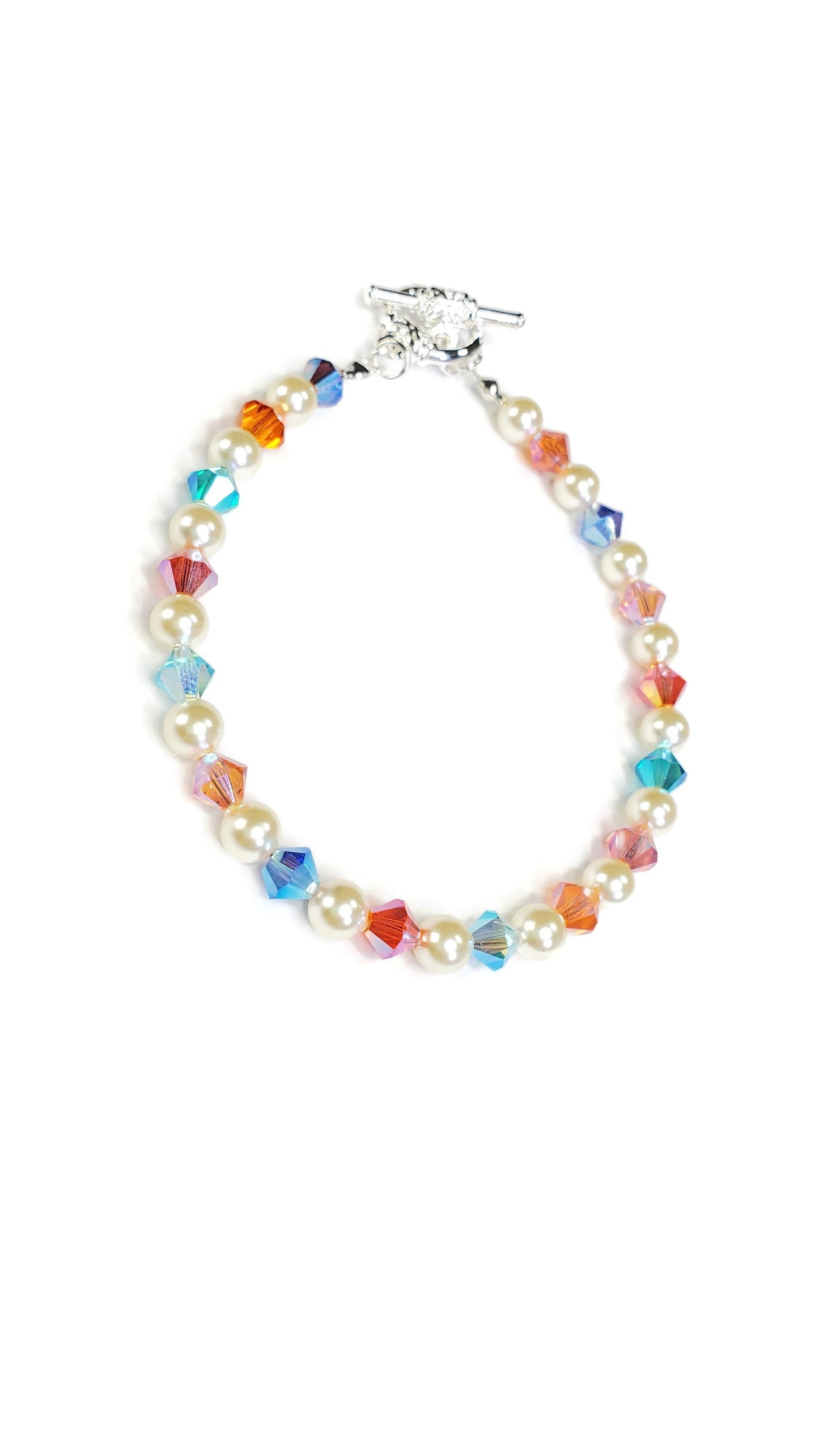 Multi Rainbow Color Crystal Beaded Pearl Bracelet Wedding Bracelet