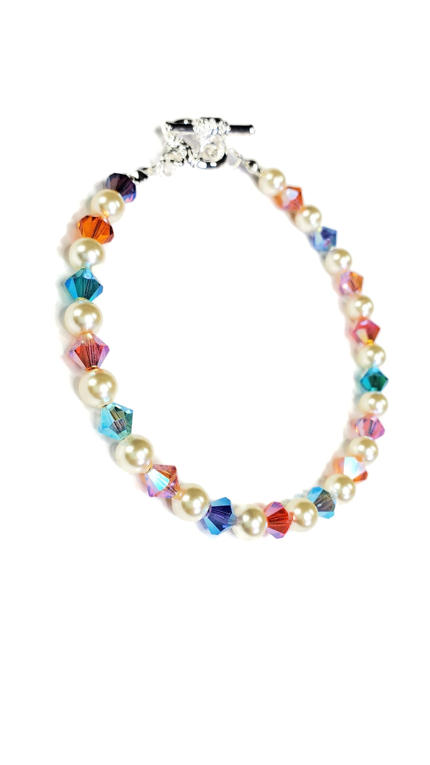 Multi Rainbow Color Crystal Beaded Pearl Bracelet Wedding Bracelet