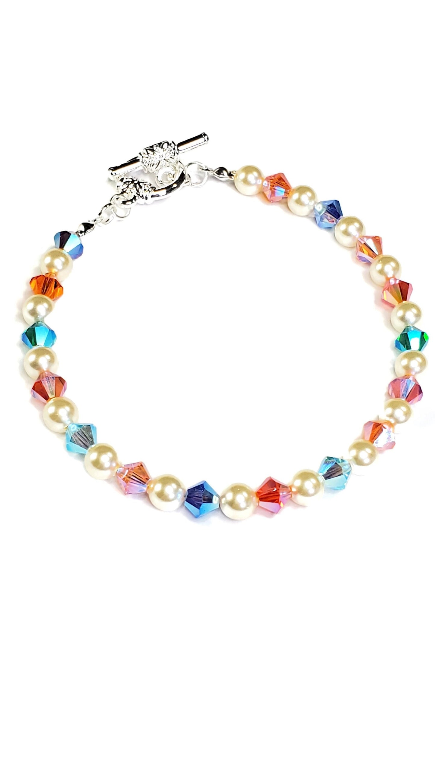 Multi Rainbow Color Crystal Beaded Pearl Bracelet Wedding Bracelet