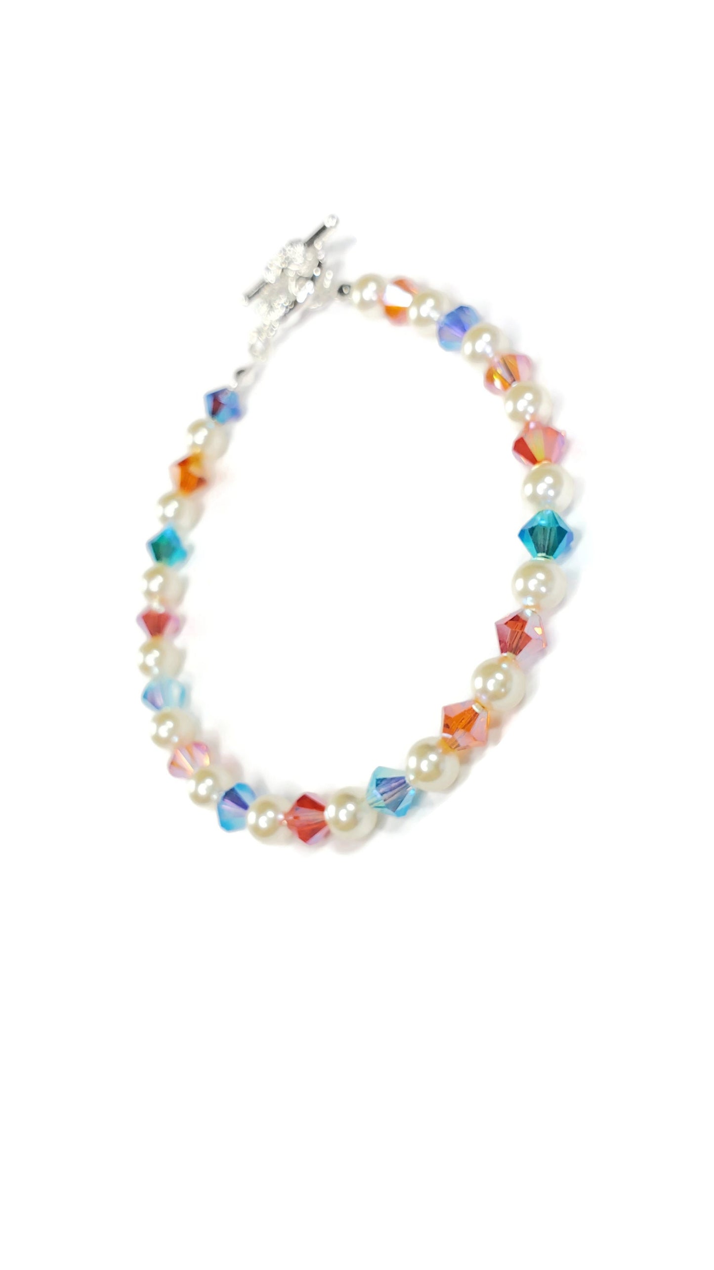 Multi Rainbow Color Crystal Beaded Pearl Bracelet Wedding Bracelet