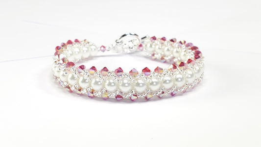 Pink Crystal and Glass Beaded Pearl Bracelet Wedding Bracelet Wedding Bracelet