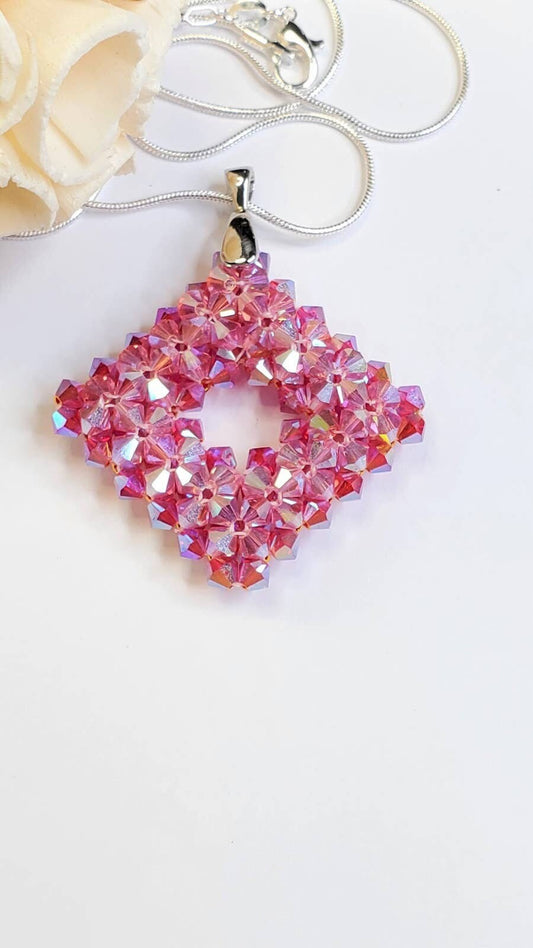 Fuchsia Pink Crystal Necklace Reversible Valentine's day