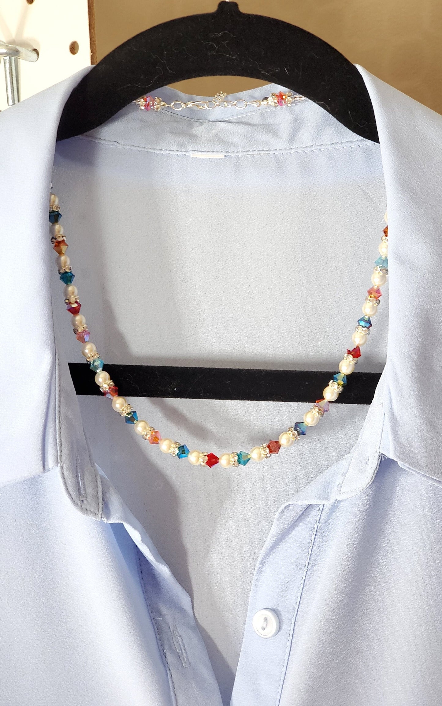 Multi Rainbow Color Crystal Beaded Pearl Necklace and Bracelet Set Wedding Jewelry