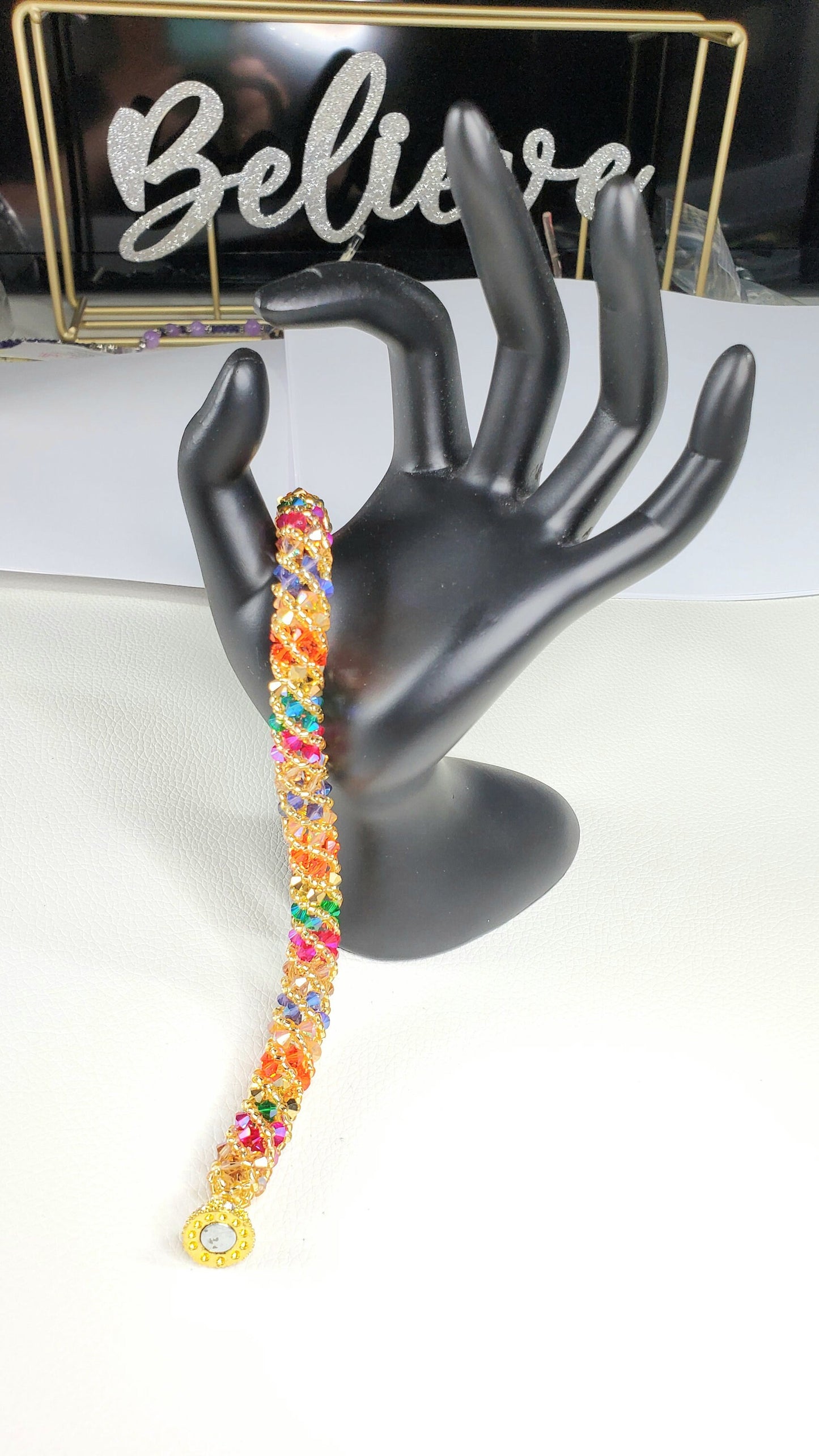 Tropical Rainbow Bracelet , Beaded Bracelet Beadweaving, Beaded Bracelet, Preciosa Crystal Bracelet Spiral