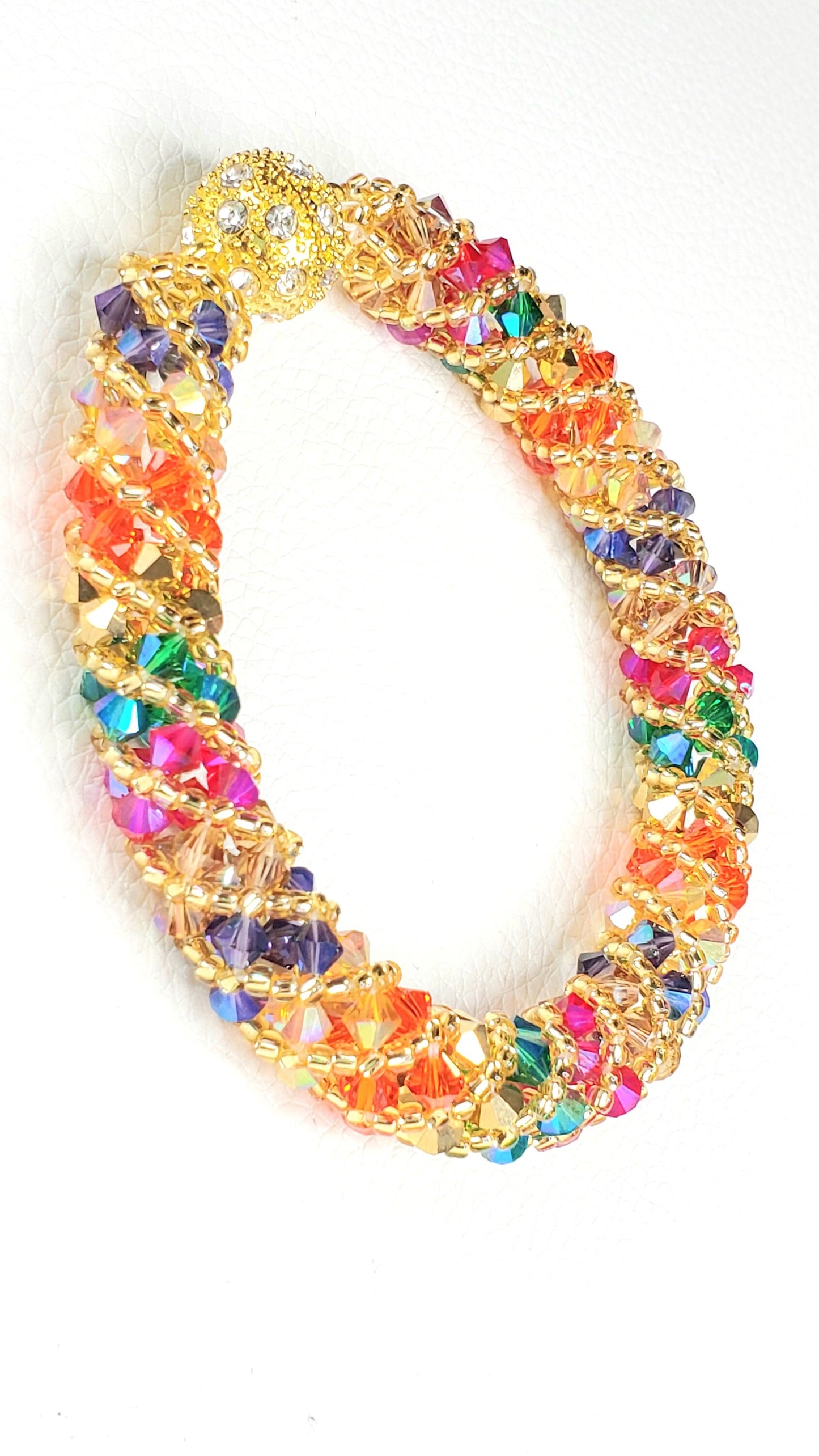 Tropical Rainbow Bracelet , Beaded Bracelet Beadweaving, Beaded Bracelet, Preciosa Crystal Bracelet Spiral