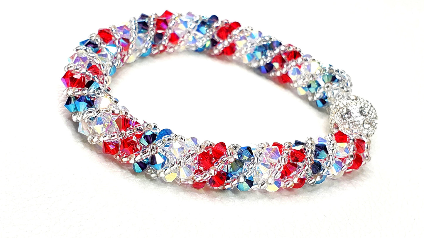 Nautical 4th of July Crystal Bracelet Red White & Blue Independence Day Bracelet