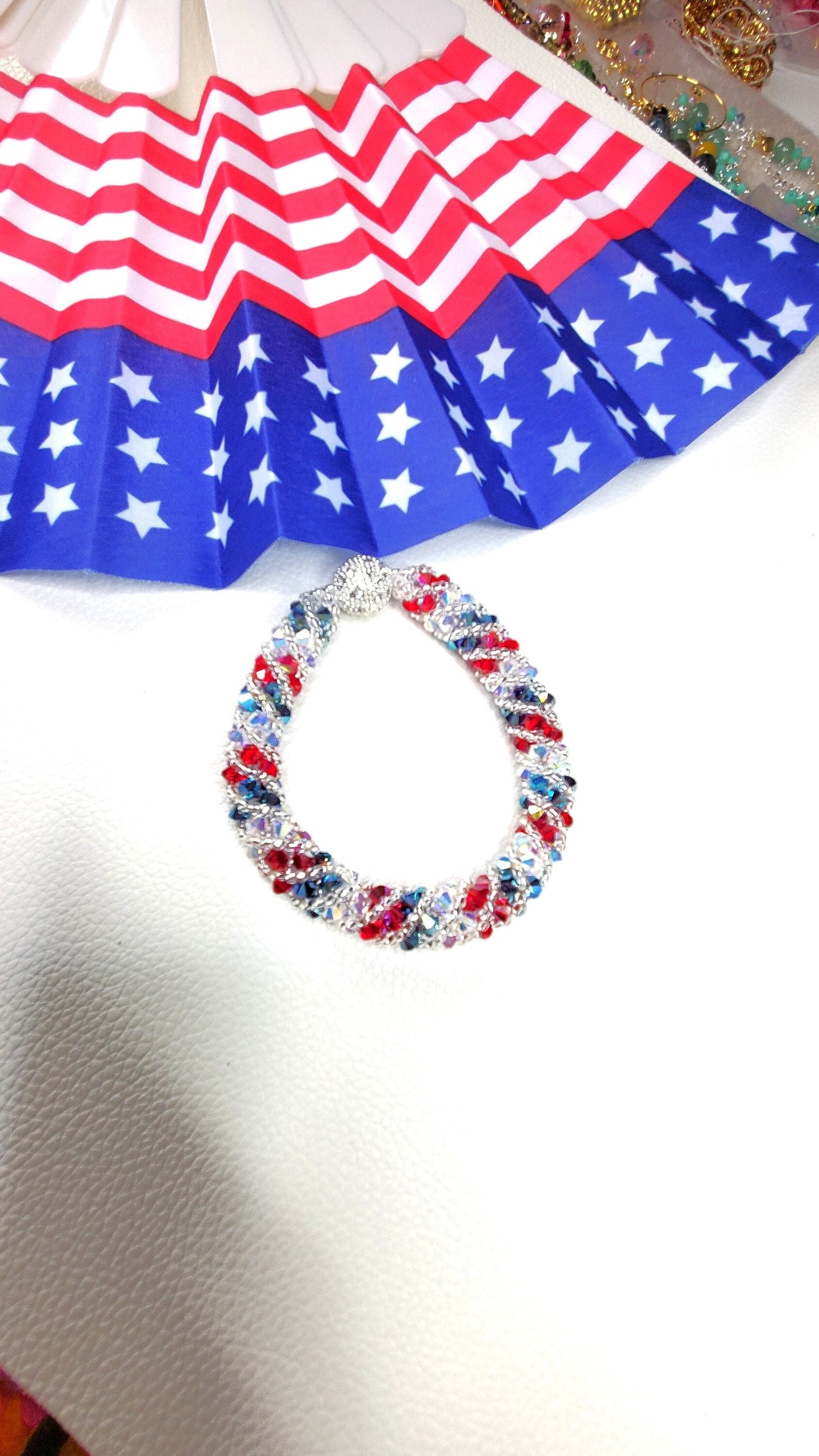 Nautical 4th of July Crystal Bracelet Red White & Blue Independence Day Bracelet