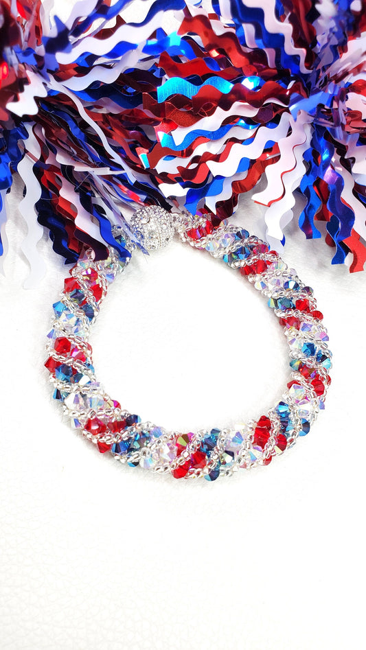 Nautical 4th of July Crystal Bracelet Red White & Blue Independence Day Bracelet