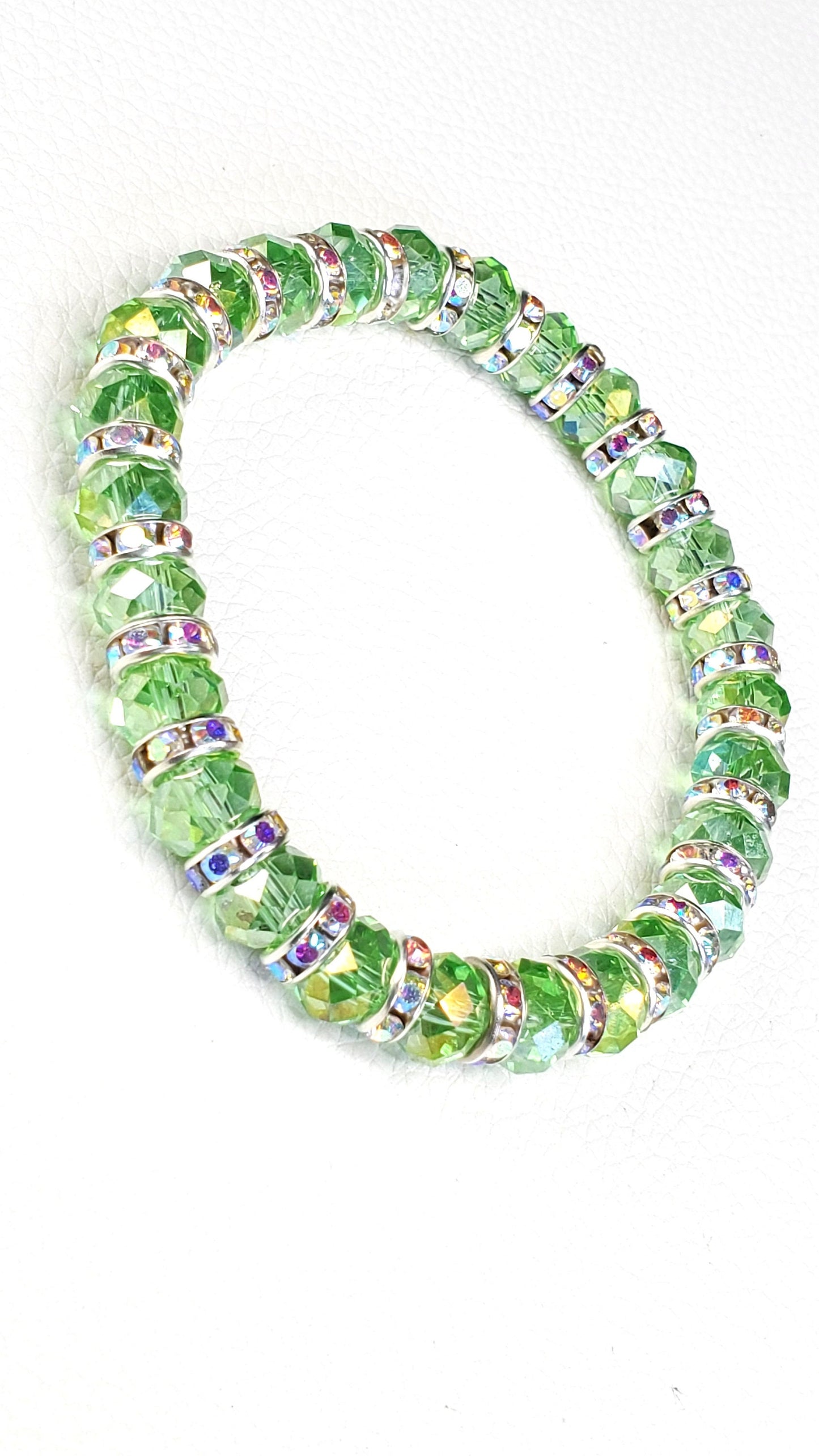 Green Aurora Borealis Faceted Crystal Glass Stretch Bracelet