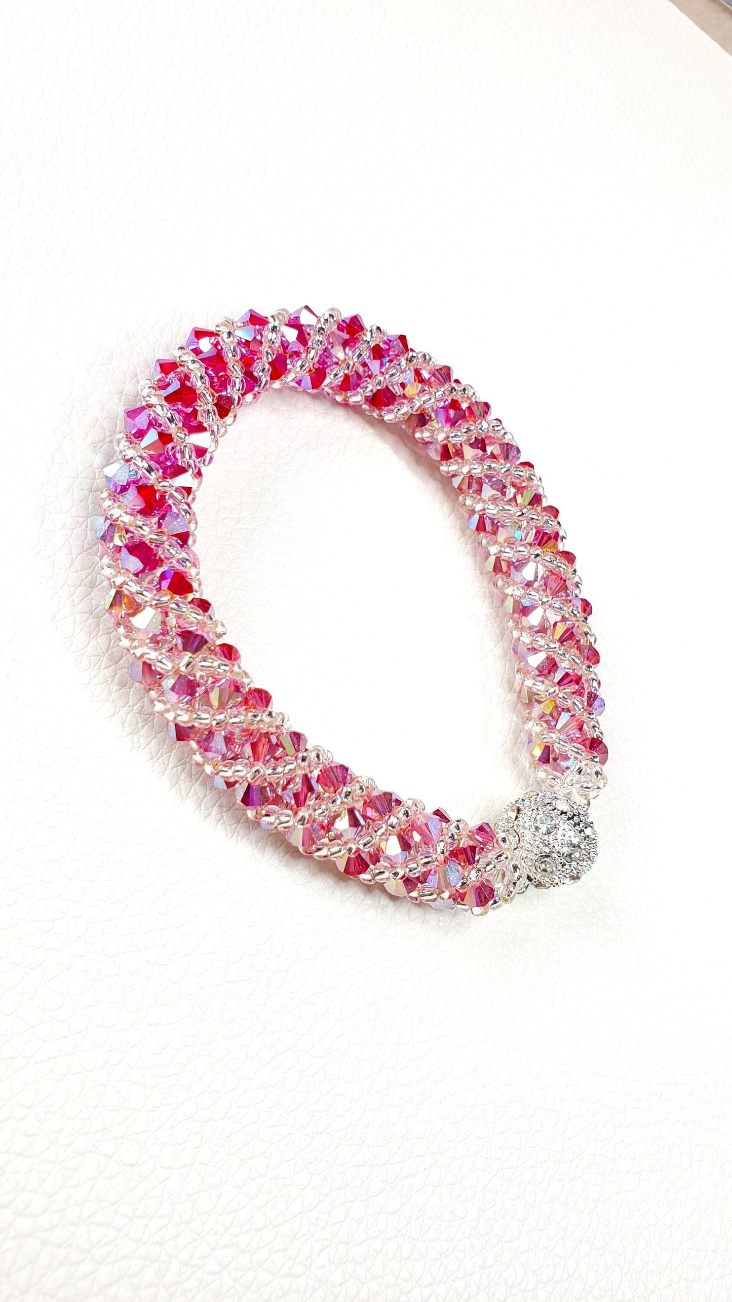 Shades of Pink Crystal Bracelet Preciosa Crystal Spiral Bracelet