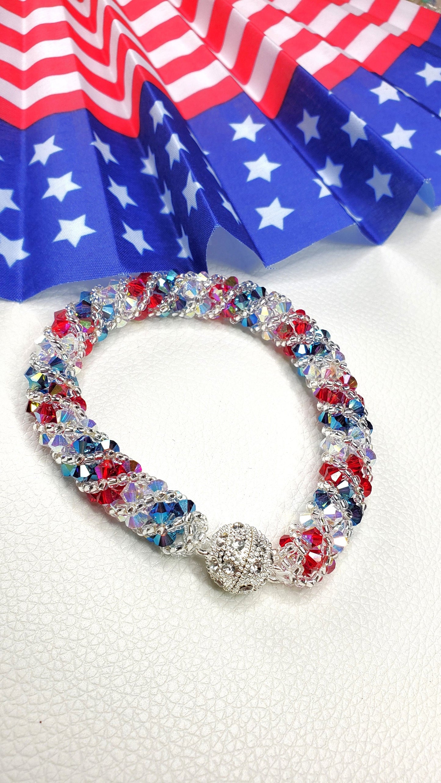 Nautical 4th of July Crystal Bracelet Red White & Blue Independence Day Bracelet