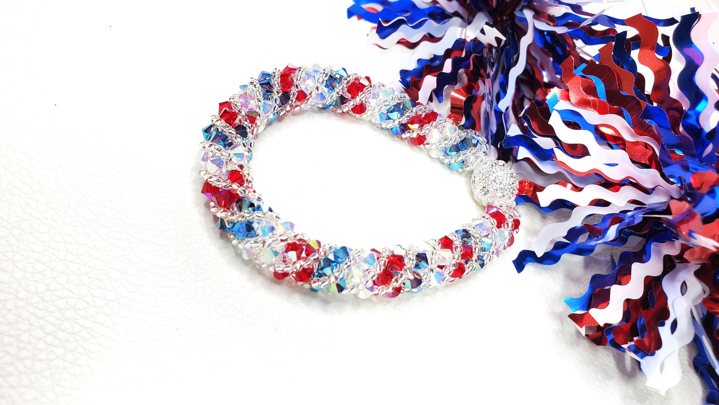 Nautical 4th of July Crystal Bracelet Red White & Blue Independence Day Bracelet