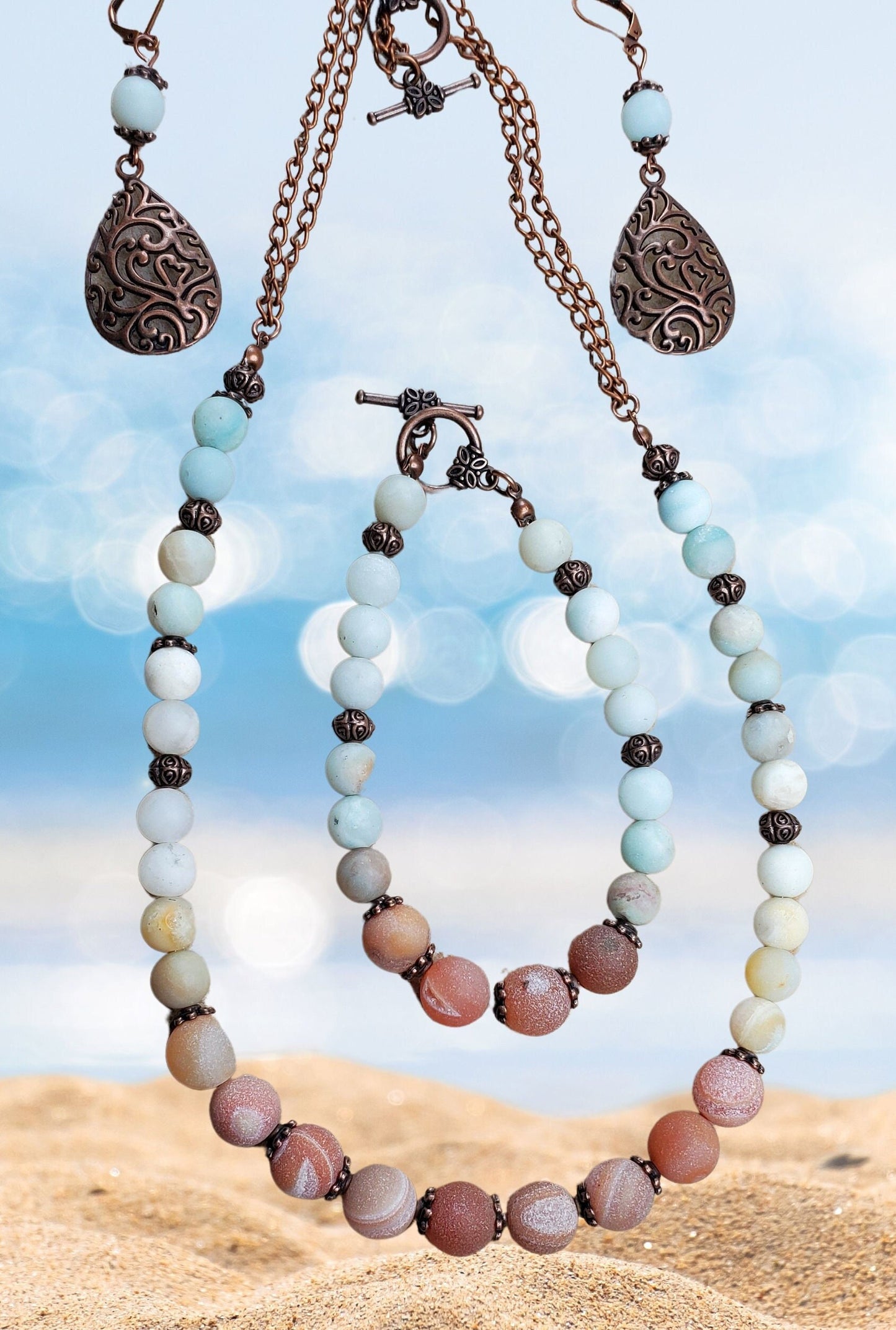 Amazonite and Agate Ombre  Necklace Set