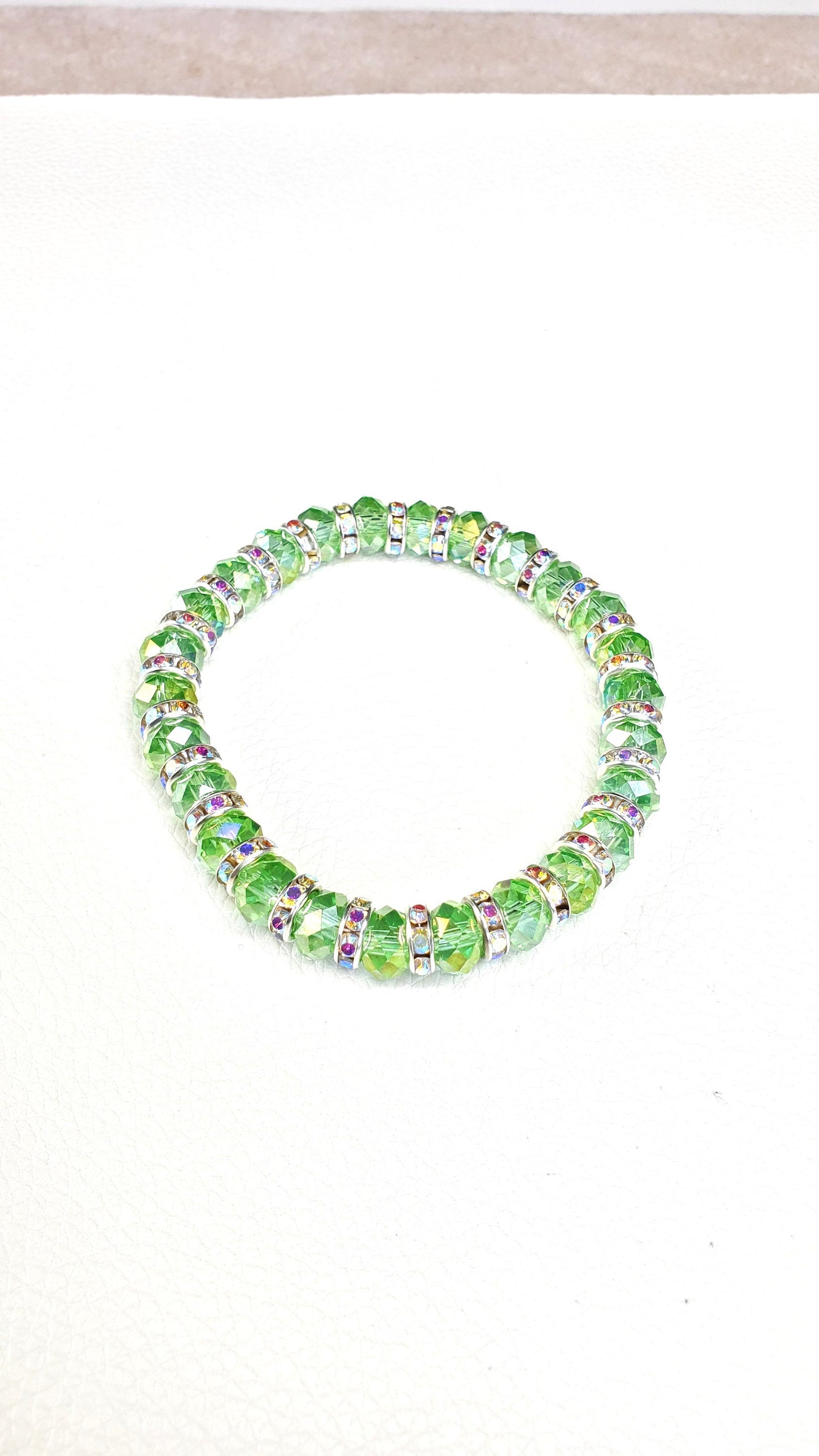 Green Aurora Borealis Faceted Crystal Glass Stretch Bracelet