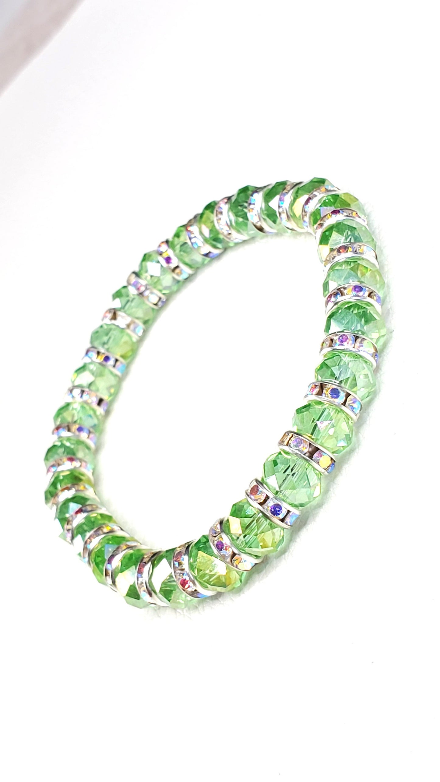 Green Aurora Borealis Faceted Crystal Glass Stretch Bracelet