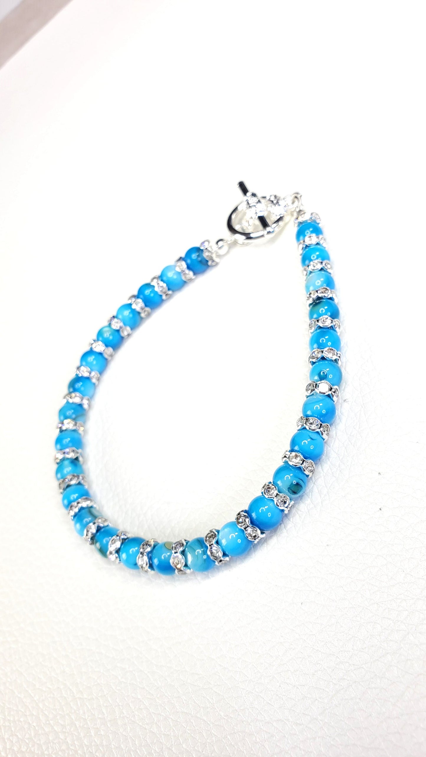 Blue Natural Shell Stone Wire-Wrapped Toggle Bracelet