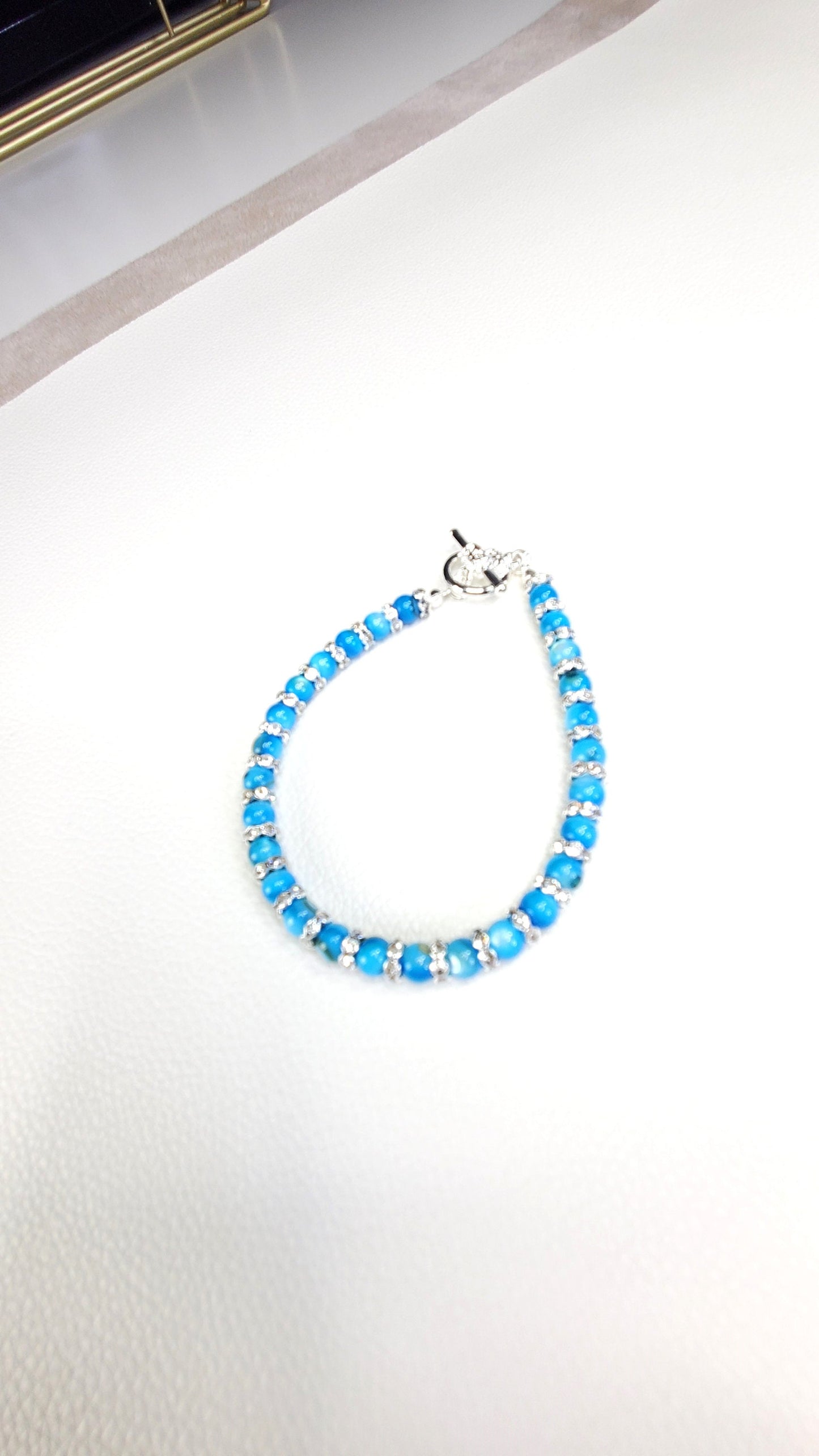 Blue Natural Shell Stone Wire-Wrapped Toggle Bracelet