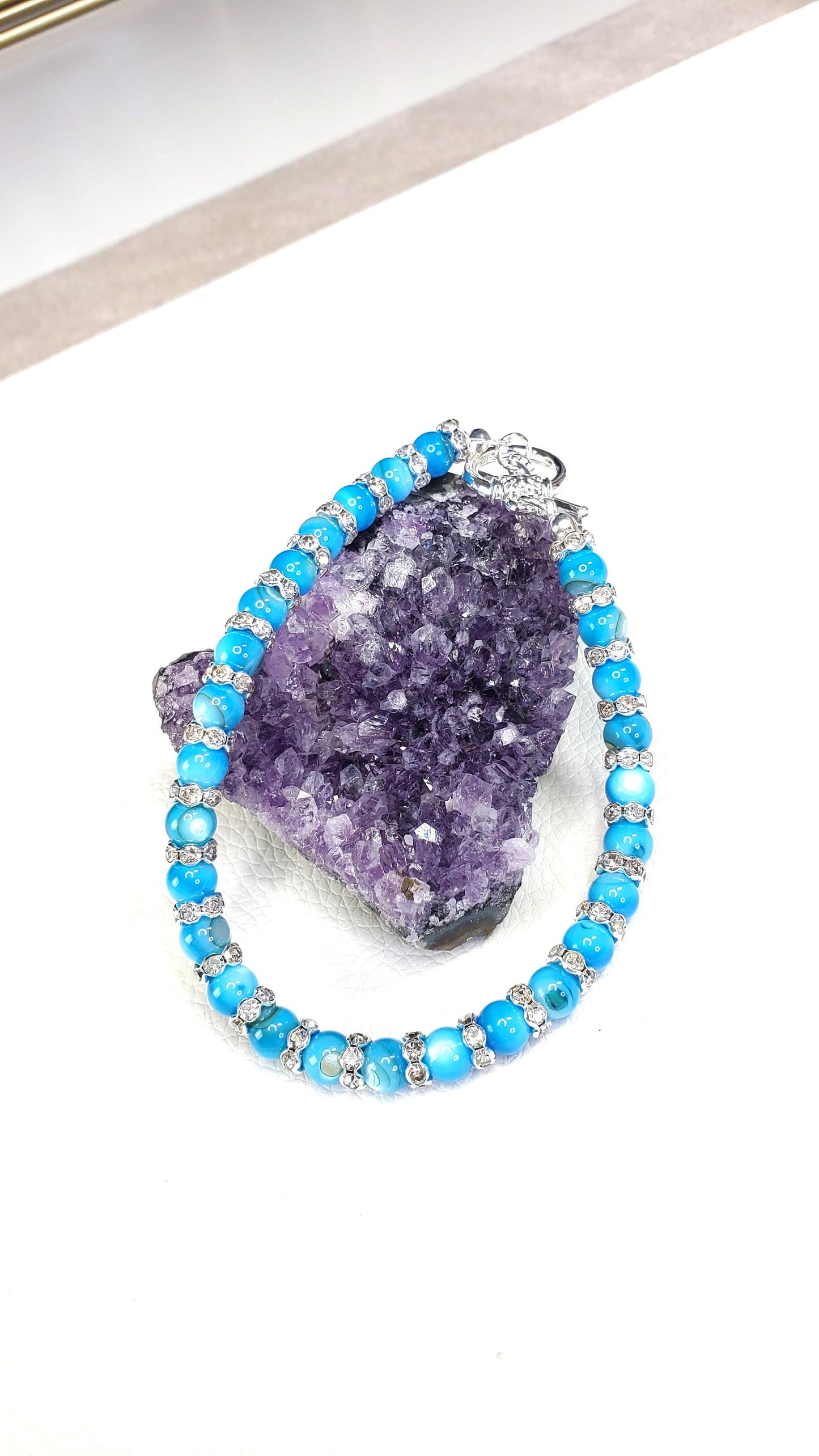 Blue Natural Shell Stone Wire-Wrapped Toggle Bracelet