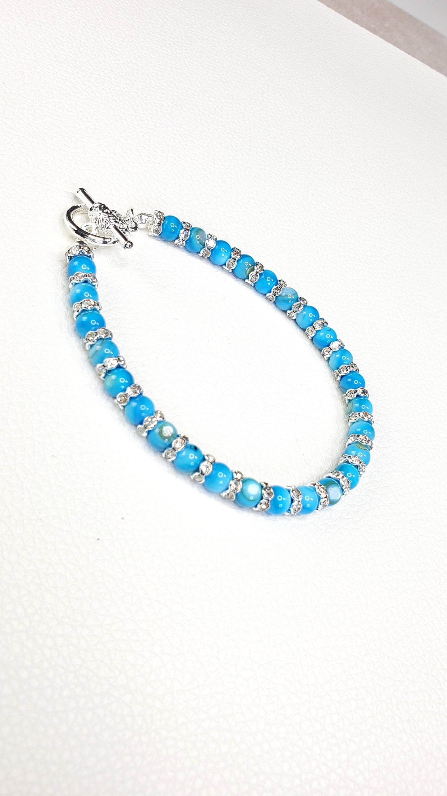 Blue Natural Shell Stone Wire-Wrapped Toggle Bracelet