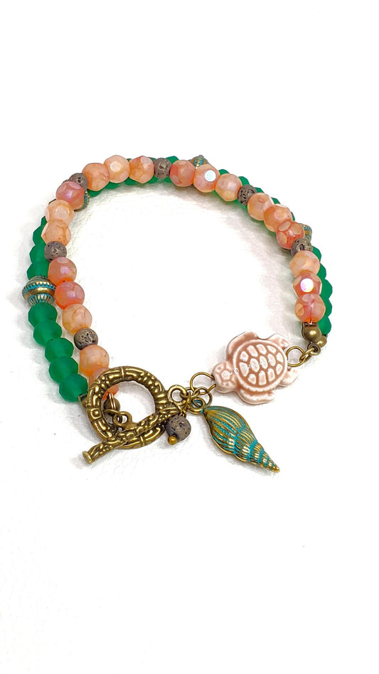 Sea Shell Sea Turtle Toggle Charm Bracelet