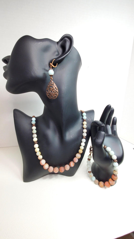 Amazonite and Agate Ombre  Necklace Set