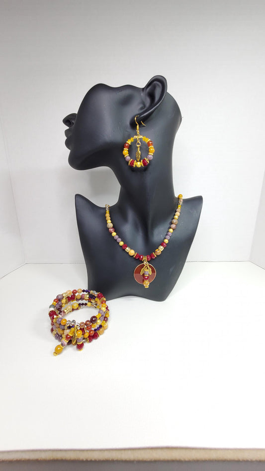 Mookaite & Carnelian Gemstone Necklace Set