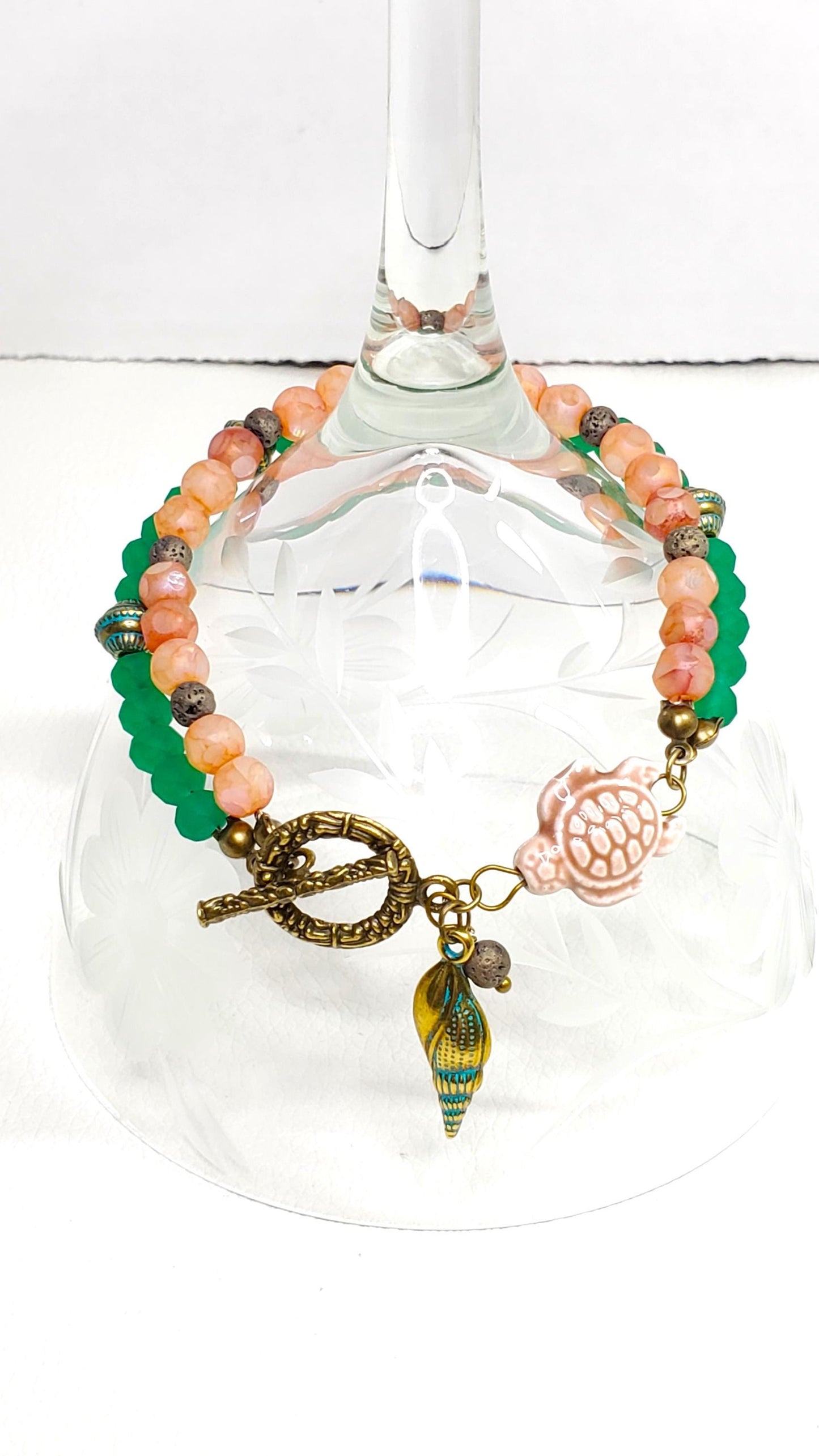 Sea Shell Sea Turtle Toggle Charm Bracelet