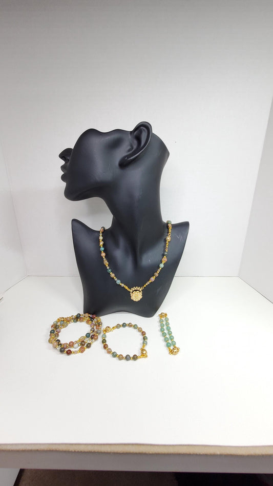 Jasper and Green Aventurine Magnetic Mix & Match Necklace/Bracelet  Five Way Necklace Set 18k Gold Plated Filigree Components