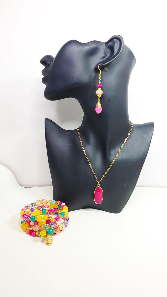 Crystal Beaded Necklace Set | Summer Necklace Set | Boho Necklace Set | Handmade Jewelry | Rainbow Jewelry Set | Colorful | Rainbow Necklace