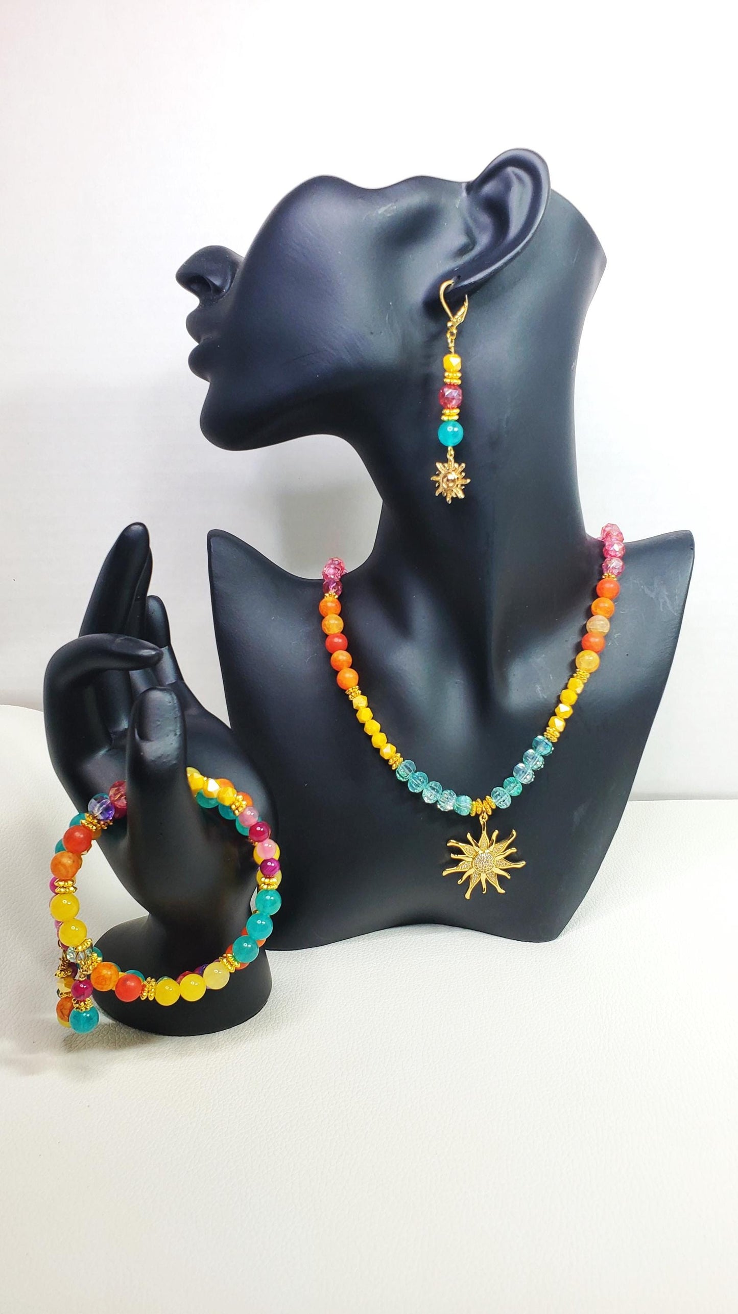 Agate Crystal Necklace Set | Summer Necklace Set | Boho Necklace Set | Handmade Jewelry | Rainbow Jewelry Set | Colorful